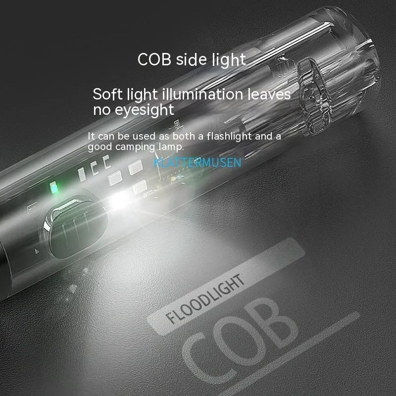 Black plastic USB rechargeable portable flashlight with charging cable