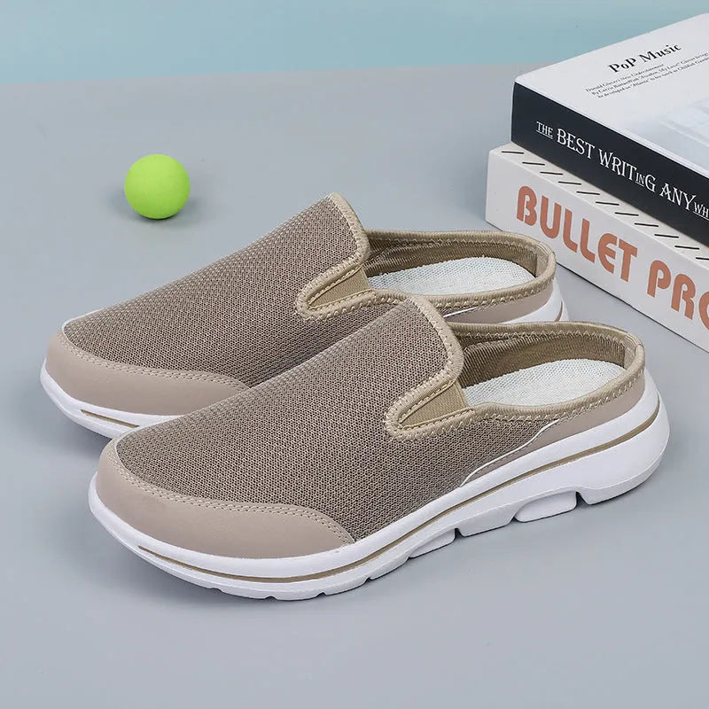 Breathable mesh toe holder slippers in solid colours on a flat MD sole.