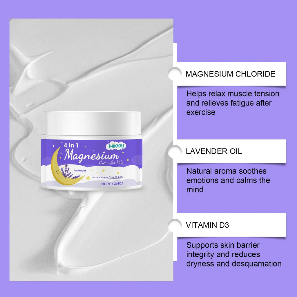 4-in-1 magnesium cream for children in 114g jar with vitamins and moisturising ingredients