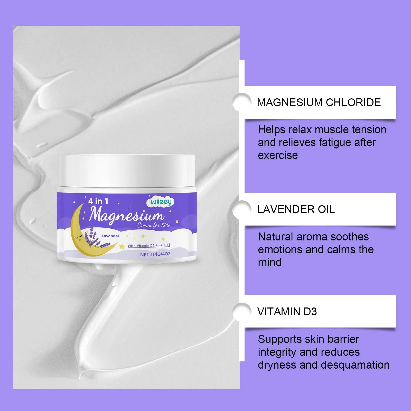 4-in-1 magnesium cream for children in 114g jar with vitamins and moisturising ingredients