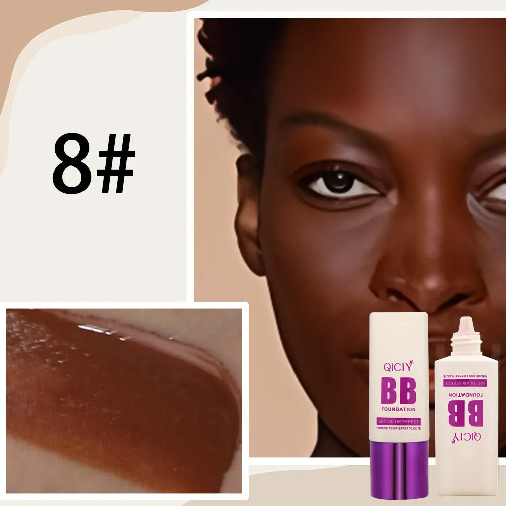 BB cream foundation in feeding bottle tube with ten colour shade options for brightening coverage