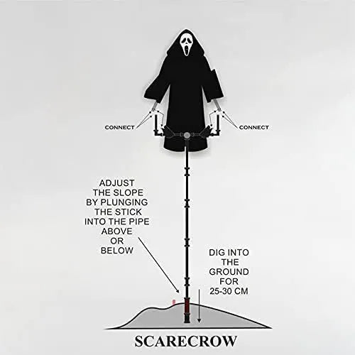 Plastic skeleton scarecrow with screaming skull design for Halloween decoration and garden bird control