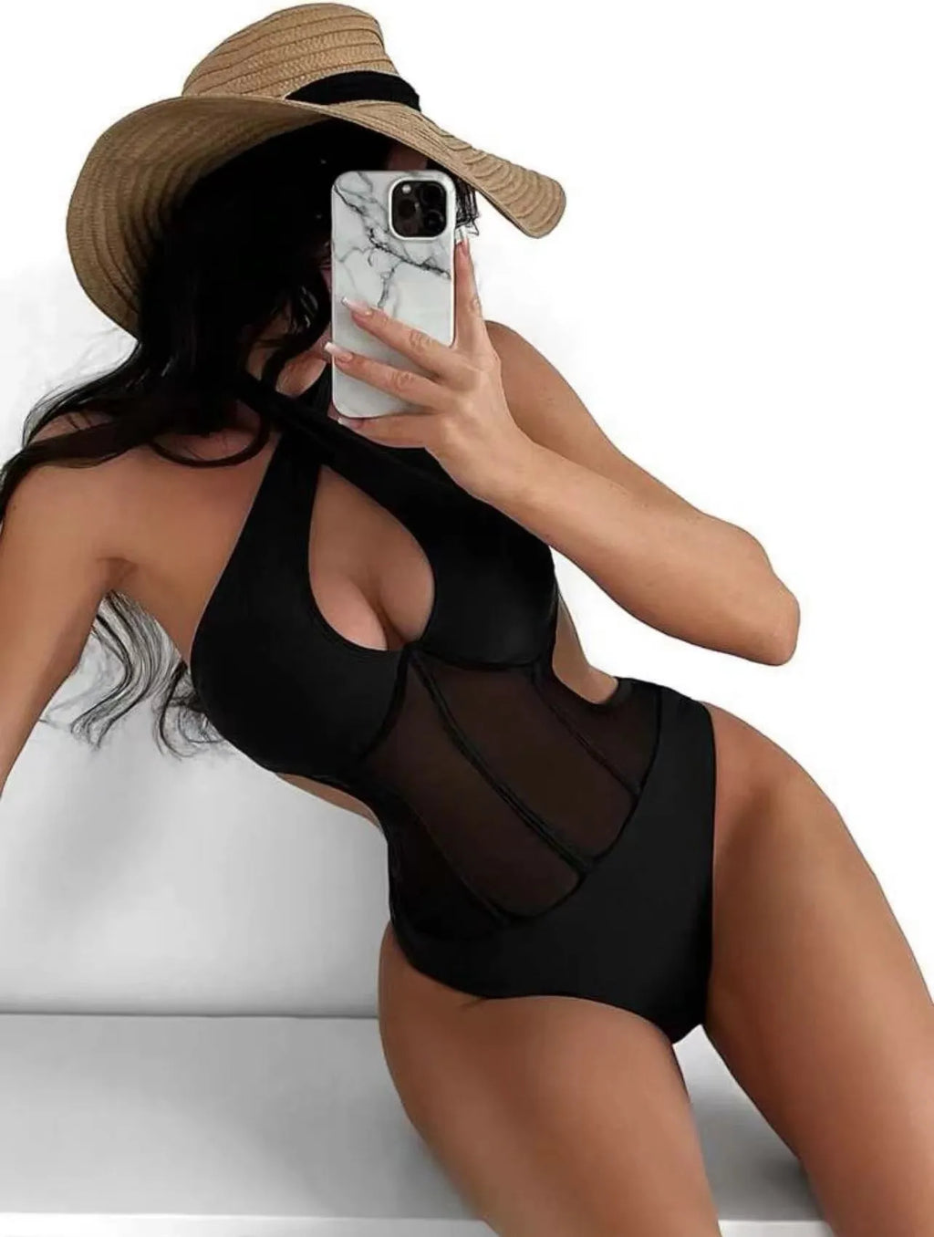Women's one-piece nylon bikini swimsuit in rose red colour