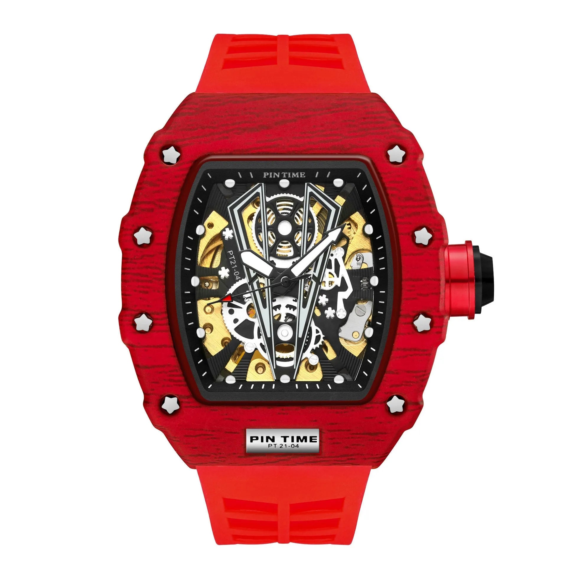 Miller automatic men's watch with numbered dial, calendar, silicone strap, and stainless steel clasp.