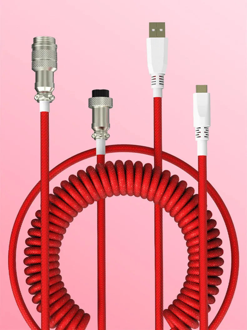 Type-C detachable mechanical keyboard cable with USB and USB-C connectors in five colour options
