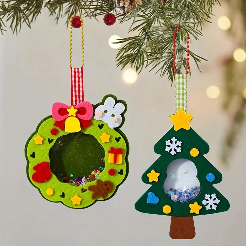 4pcs Christmas Felt Applique Kit with four ornament designs Santa Claus wreath tree crystal ball