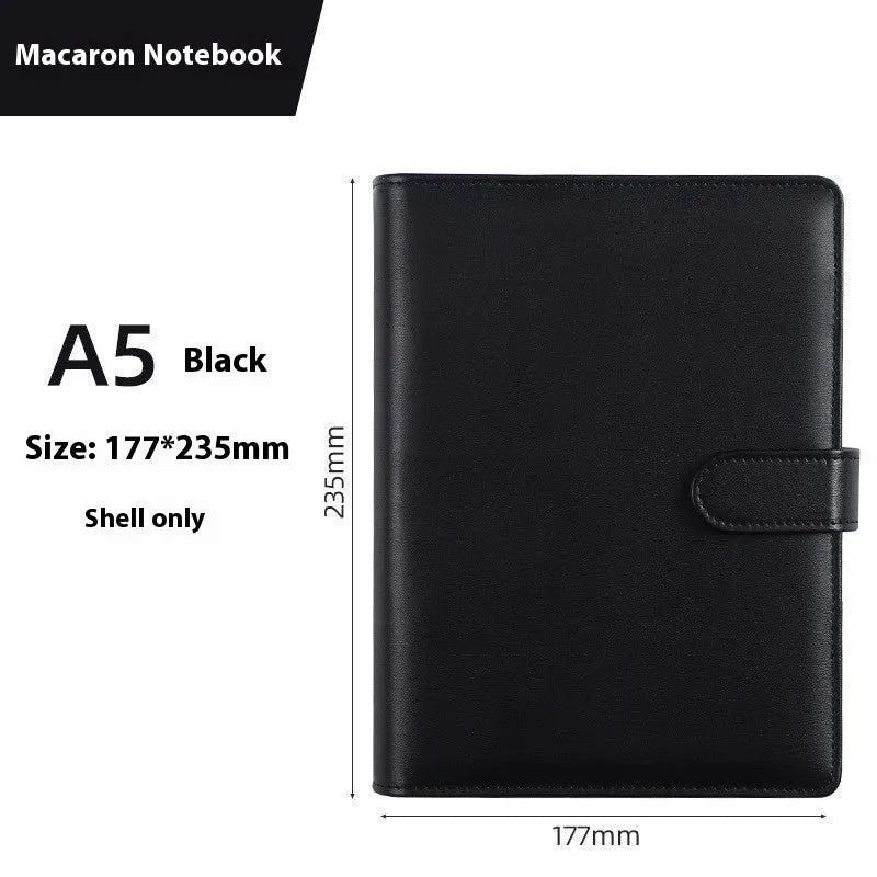 A5 PU leather zipper notebook shell in multiple colour options showing zipper closure and solid colour design