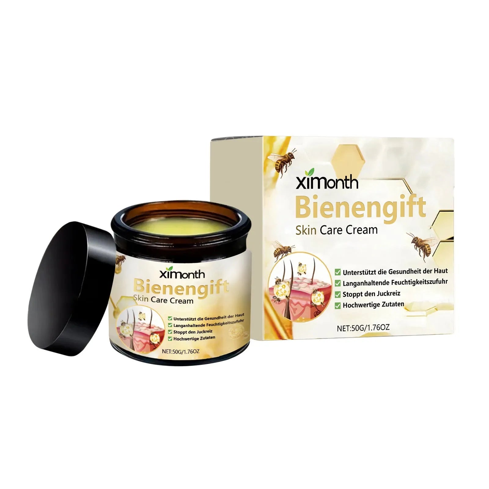 50g jar of bee venom herbal blend neck cream with mint and tea tree oil