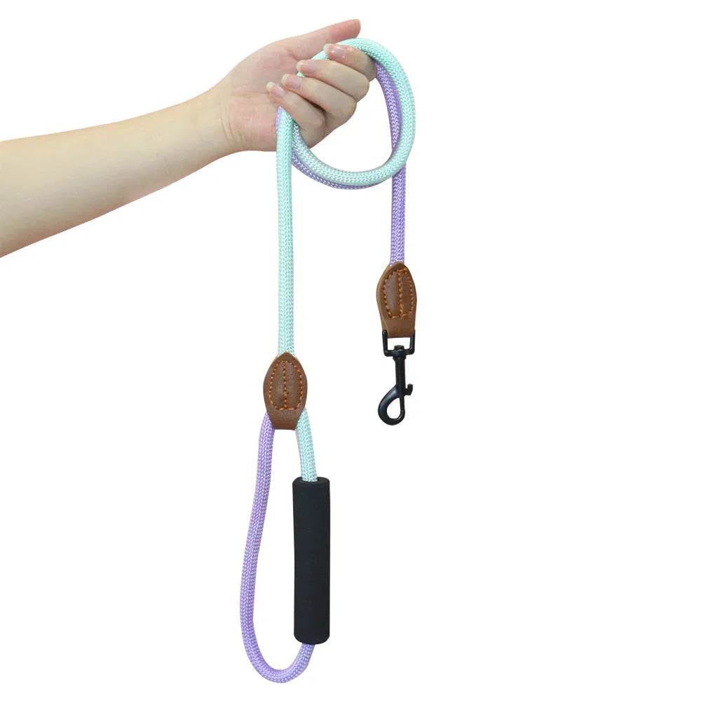 Nylon dog hand holding rope leash round pet lead in multiple colours