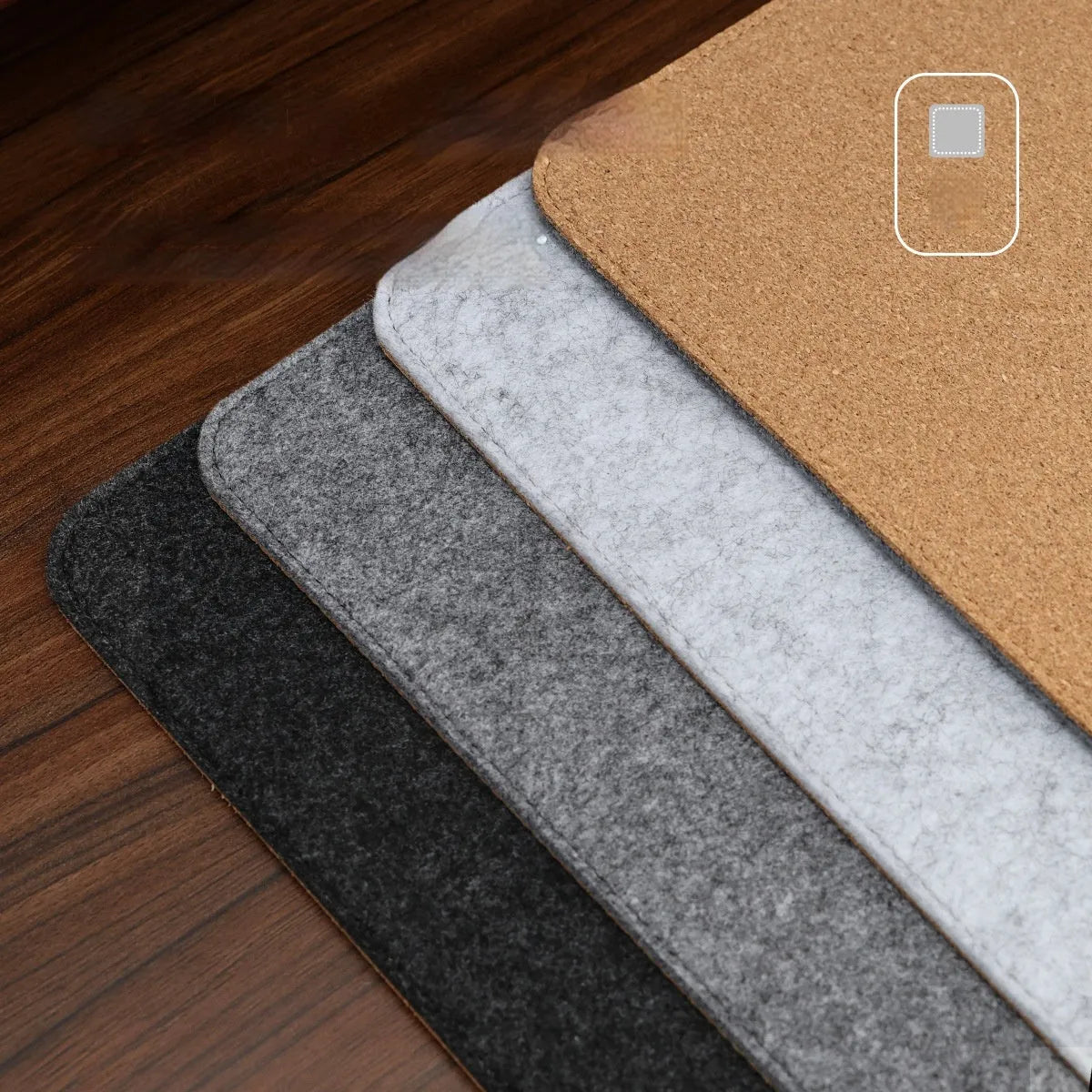 Japanese style felt cork desk mat with non-slip base in black and gray pattern