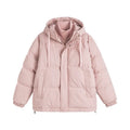 Loose winter cotton-padded coat in cardigan style with side pockets