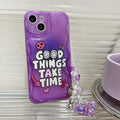 Purple English graffiti love pendant iPhone 14 mobile phone case with bracelet attachment and TPU soft shell construction
