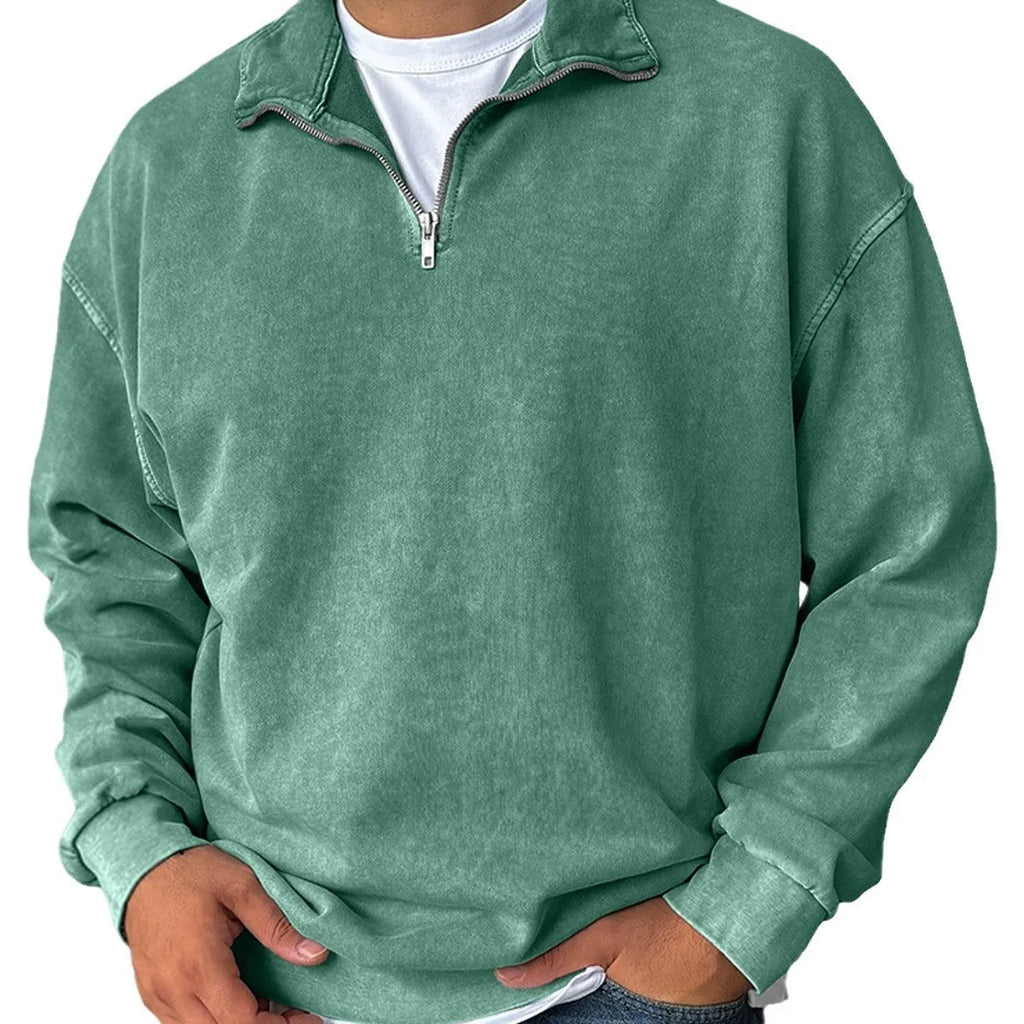 Men's loose drop shoulder cotton sweatshirt in solid colour, stone wash finish, long sleeves