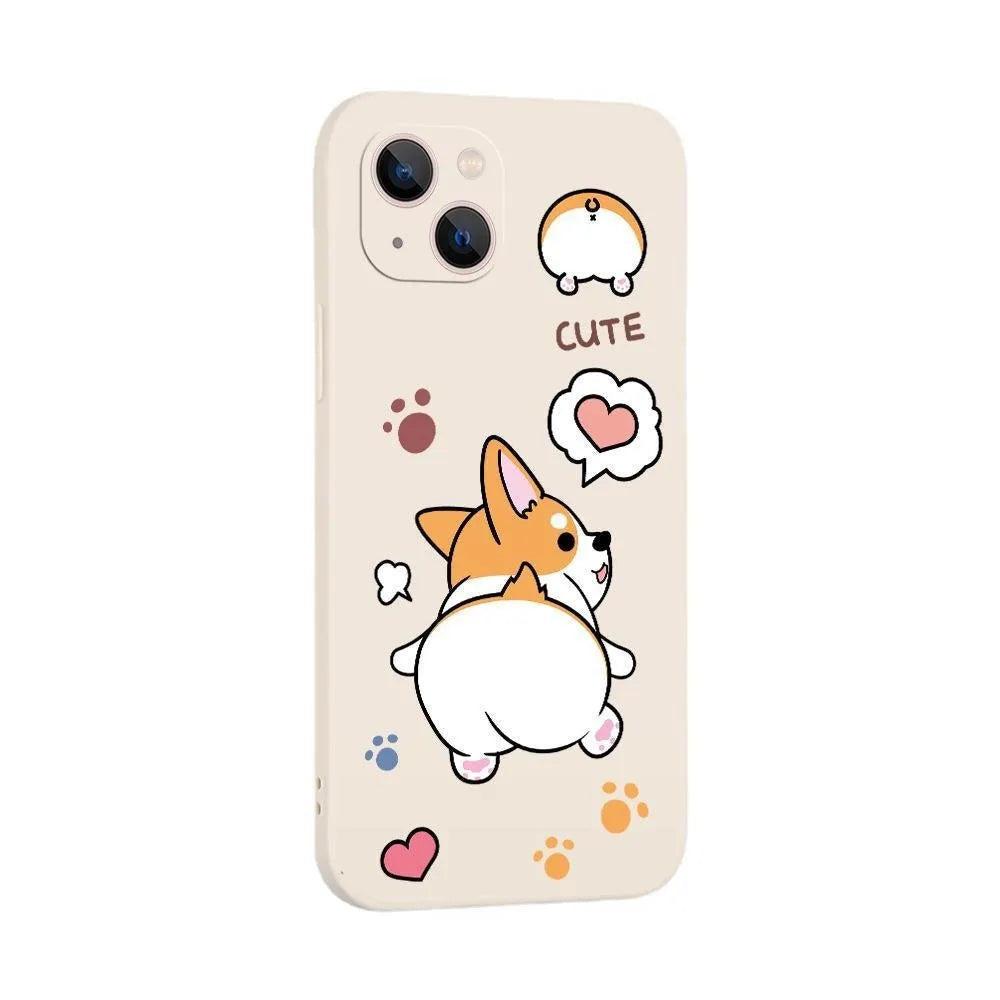 Corgi cartoon TPU phone case in classic black colour, shockproof anti-fall design for iPhone.