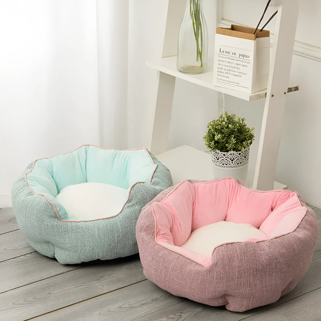 Blue octagonal pet sofa bed with removable mats for cats and small dogs