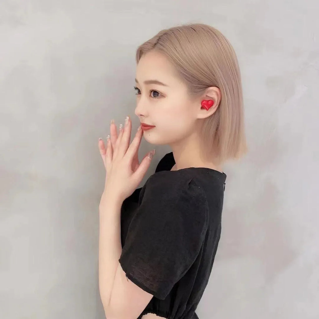 Heart-shaped wireless Bluetooth headphones in Chinese red colour with in-ear design