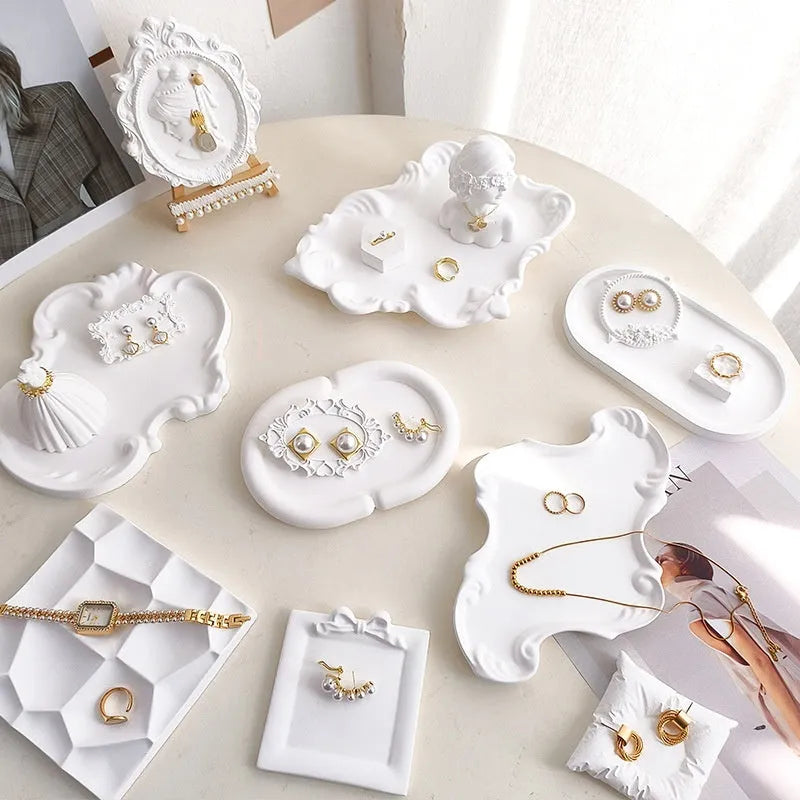 European Baroque gypsum jewellery display plate with decorative tray in multiple size options
