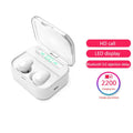 Black X7LED wireless Bluetooth headphones with USB charging case and ear caps