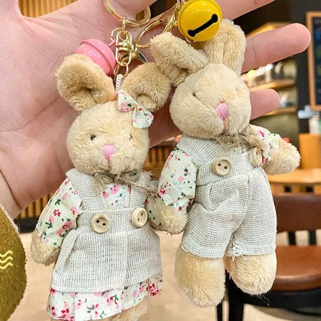Cartoon plush sackcloth bear doll schoolbag pendant with key button attachment