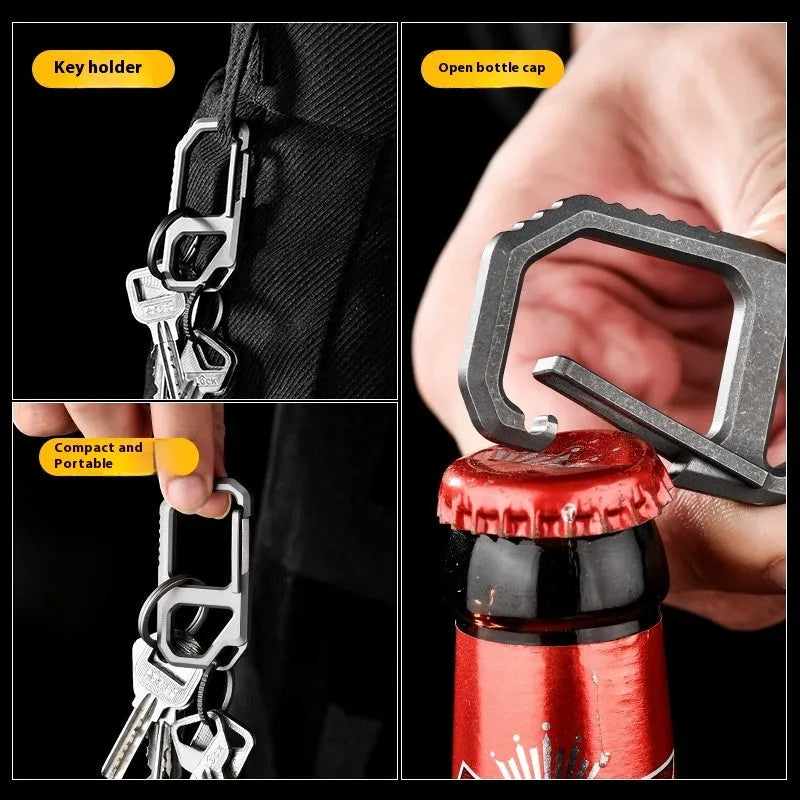 Creative EDC titanium alloy keychain survival tool with stainless steel ring, 18g, sand blasting finish