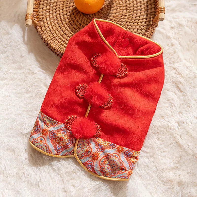 Red Tang suit plum blossom pattern button-up vest for small dog or cat
