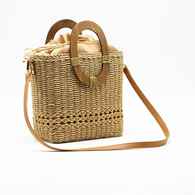 Women's woven straw handbag, square vertical, 26x11x23 cm, camel or milky white, single strap