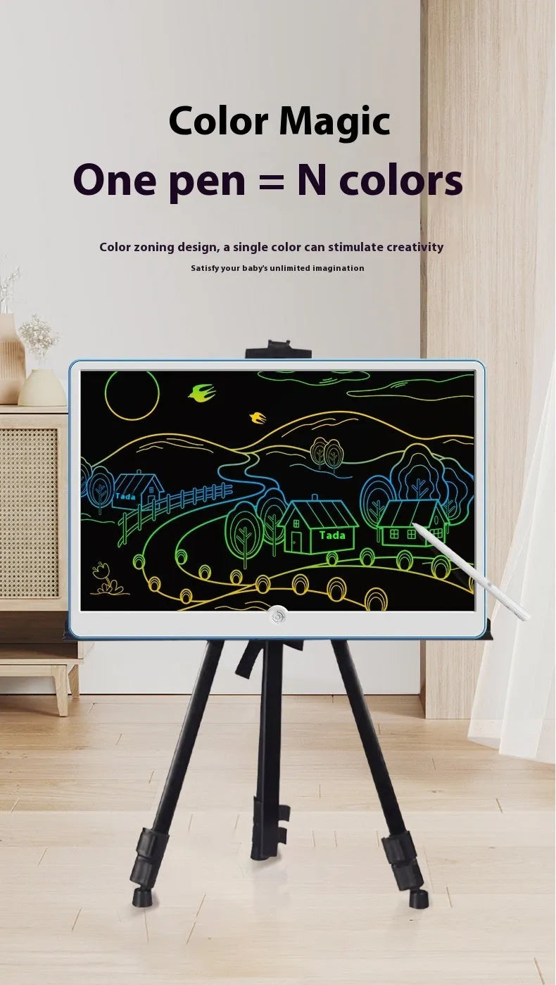19-inch LCD rechargeable drawing board for children in blue and white colour.