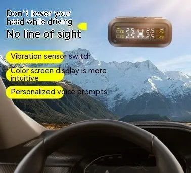 Solar-powered wireless car tyre pressure monitoring system with colour screen display and four tyre sensors