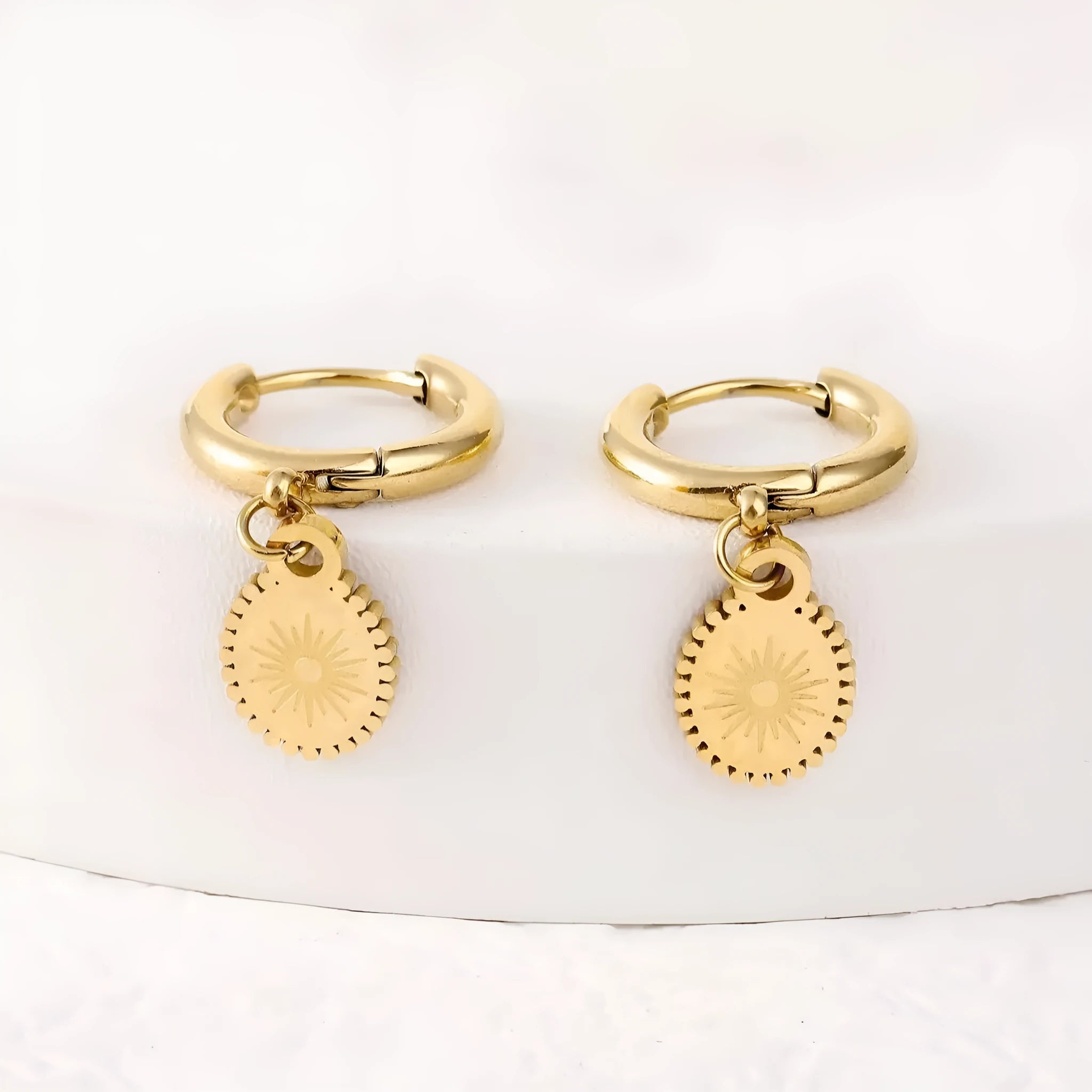 Stainless steel ellipse earrings with ear button fastening, colour XY-EH005.