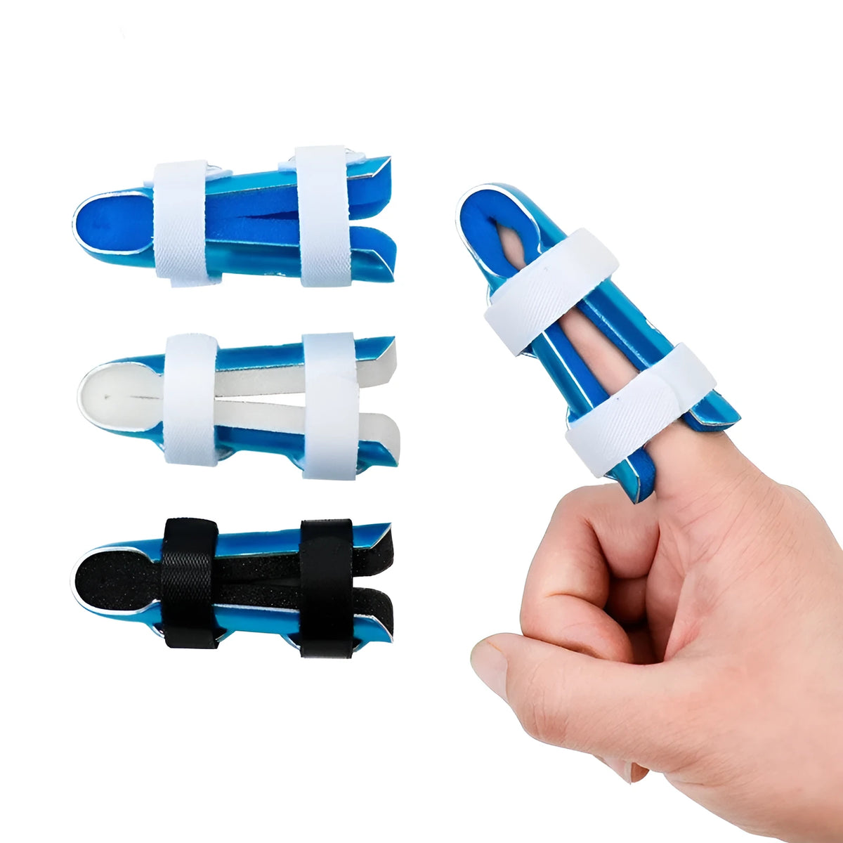 Finger splint with sponge liner in black, blue or white, sizes S 5.5cm M 8cm L 9cm for finger rehabilitation