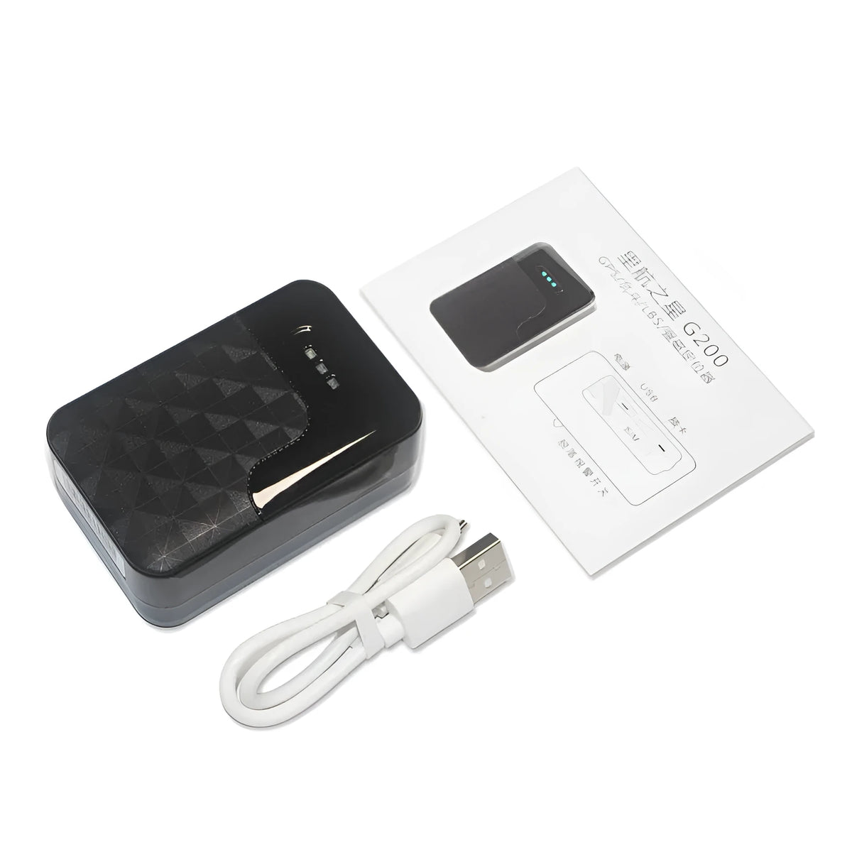Black wireless strong magnetic GPS tracker locator, 1440-hour lithium battery, USB powered, 76.1 x 50 x 30.2 mm