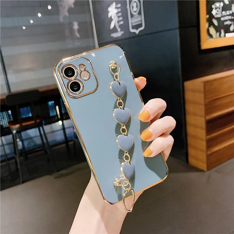 Silicone mobile phone case with built-in bracelet for Samsung Galaxy and iPhone XR in solid colours