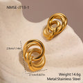 18K gold electroplated stainless steel geometric circle stud earrings on display