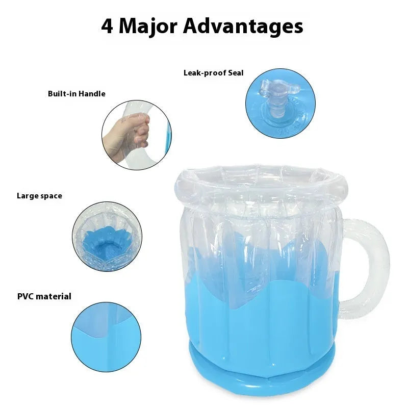 Bright yellow inflatable PVC ice bucket for outdoor beverage chilling