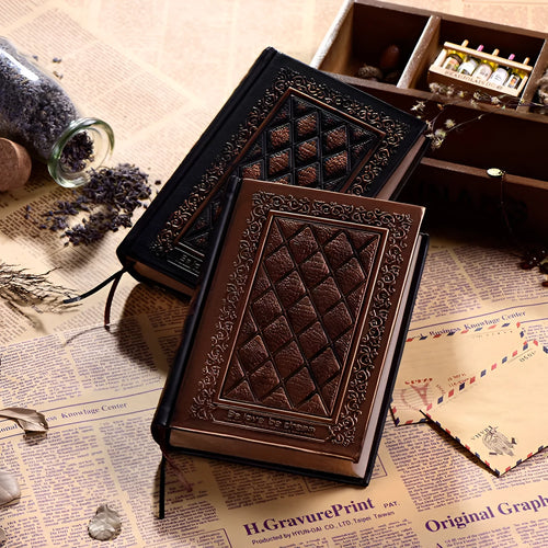 Embossed faux leather A5 notebook in bronze colour with thick 192-page refillable writing pad