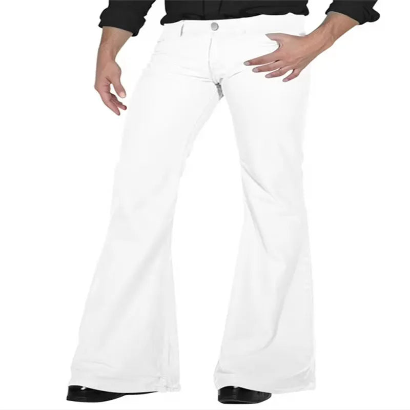 Solid colour stretch slim retro bell-bottom pants for women, high elasticity polyester, mid waist, zip placket, 11 colours available