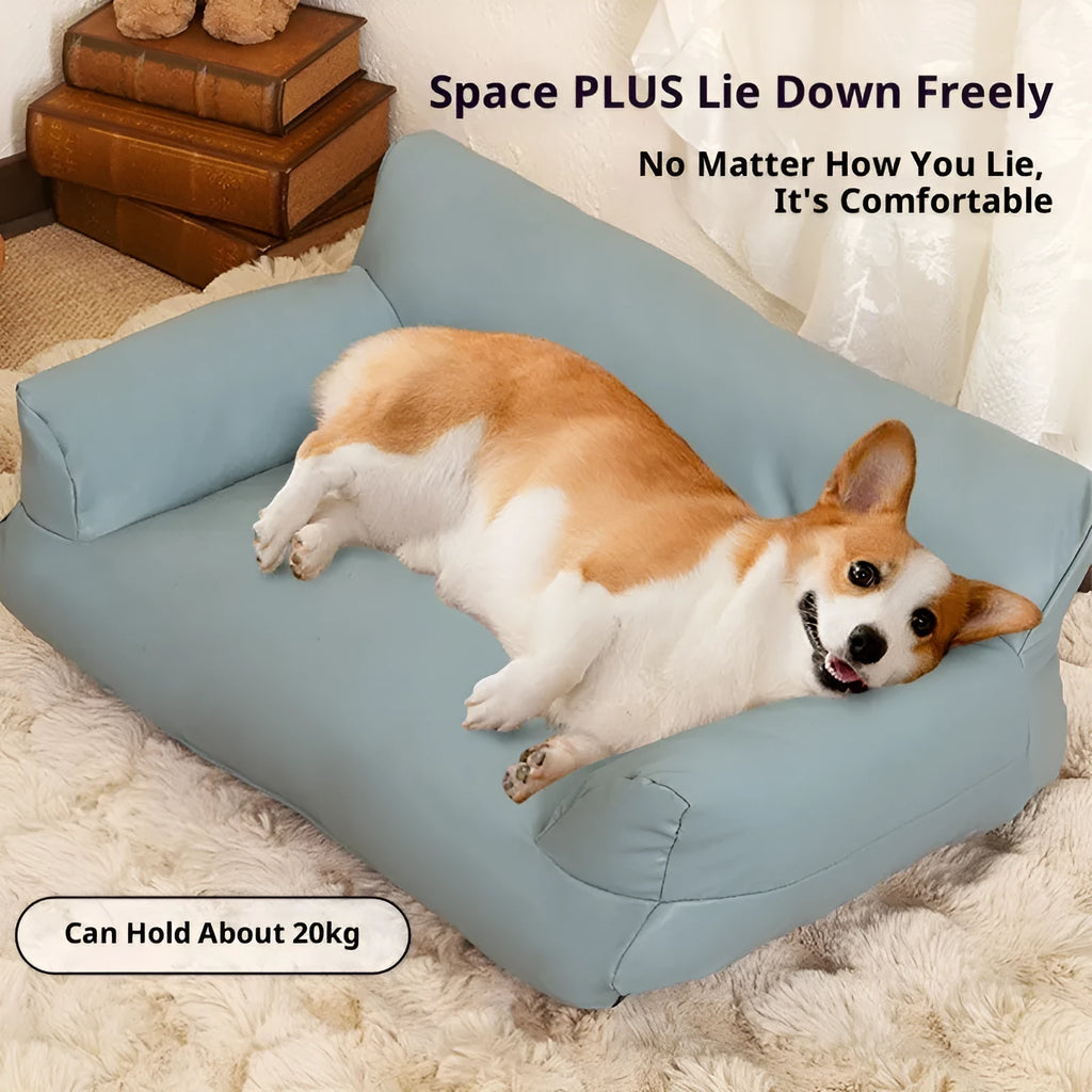 Waterproof PU leather pet sofa bed in orange, coffee or blue, four sizes for dogs and cats