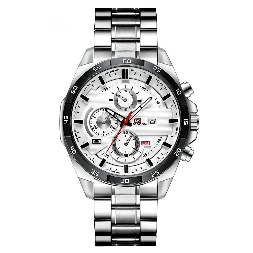 Men's slim black and rose gold casual watch with date window on dial, showing 10mm side profile.