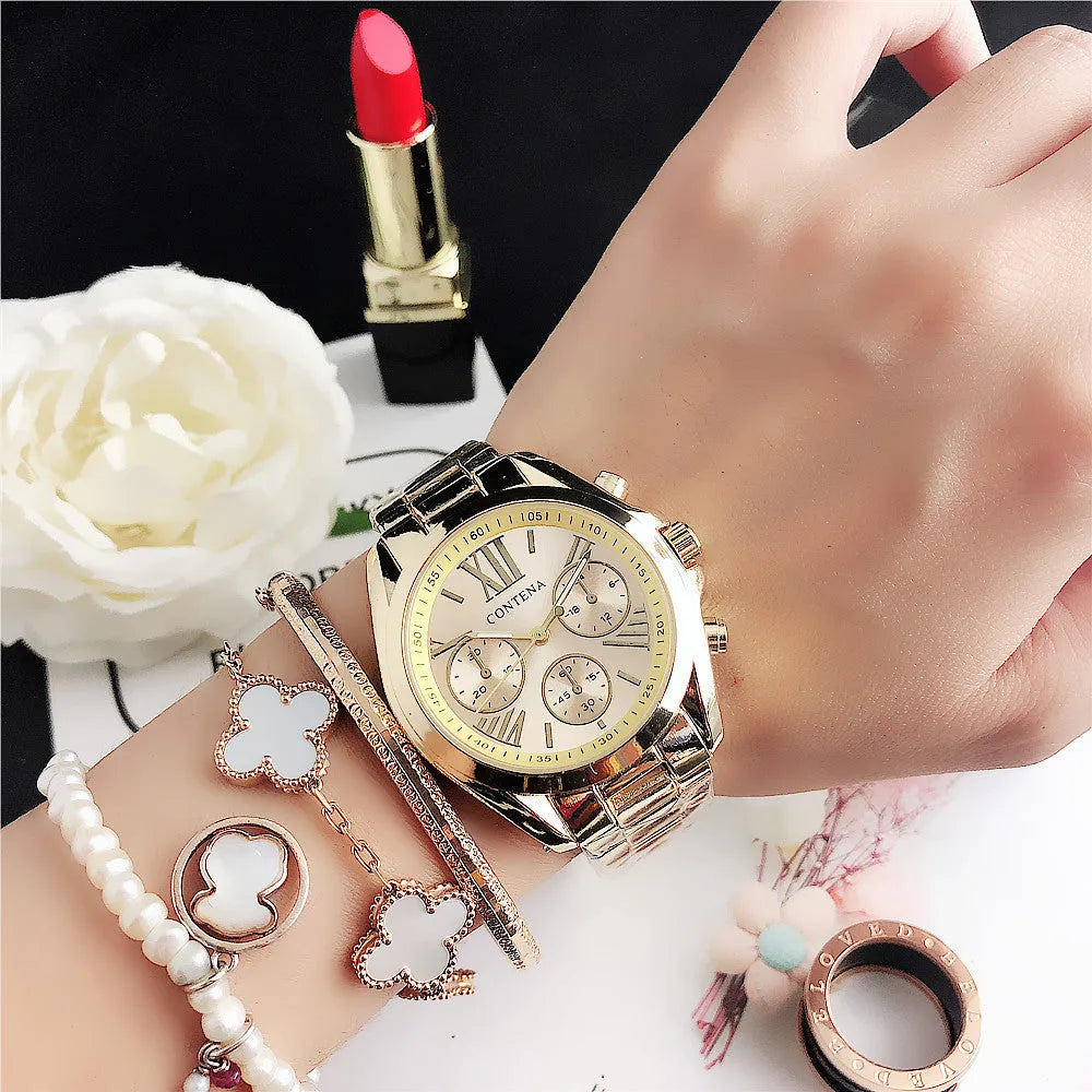 Women's silver rose gold mesh strap watch with diamond quartz movement and 15mm case thickness
