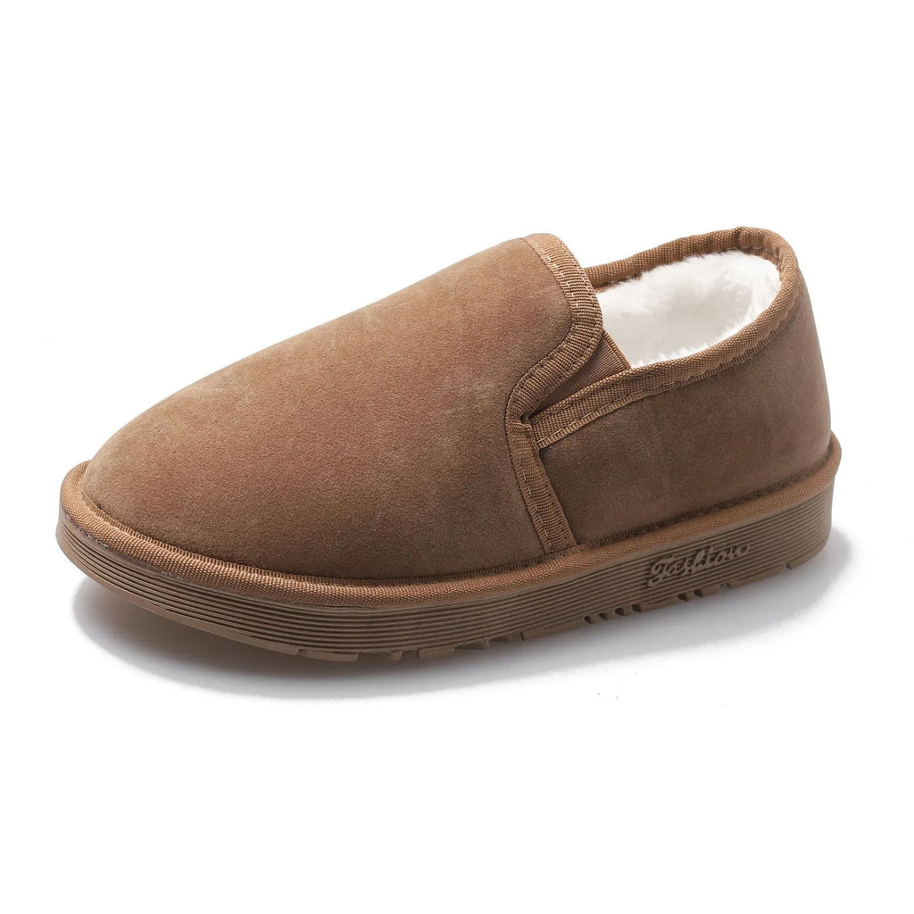 Fleece-lined flat snow boots with round toe and rubber sole in multiple colour options