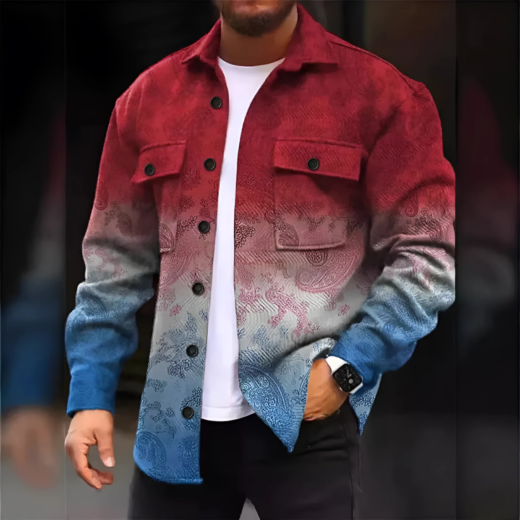Men's long sleeve corduroy shirt in loose fit with front pocket, colour C924-8, for autumn winter casual wear