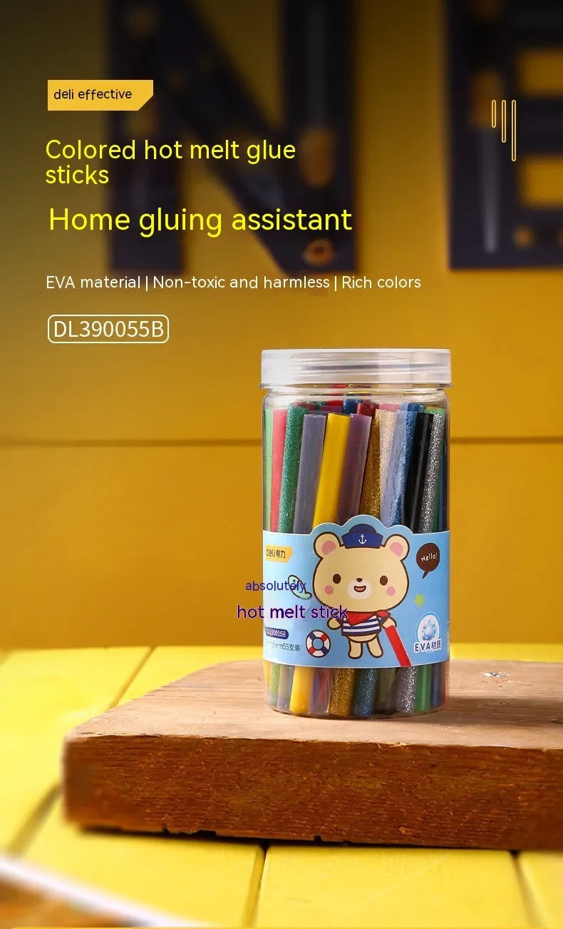 Transparent hot melt glue sticks in packaging, 55-piece set with 7mm diameter
