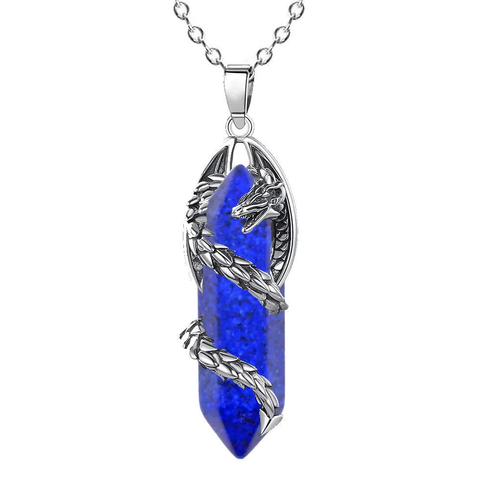 Fashion crystal flying dragon pendant necklace in amethyst colour with polished finish on a chain