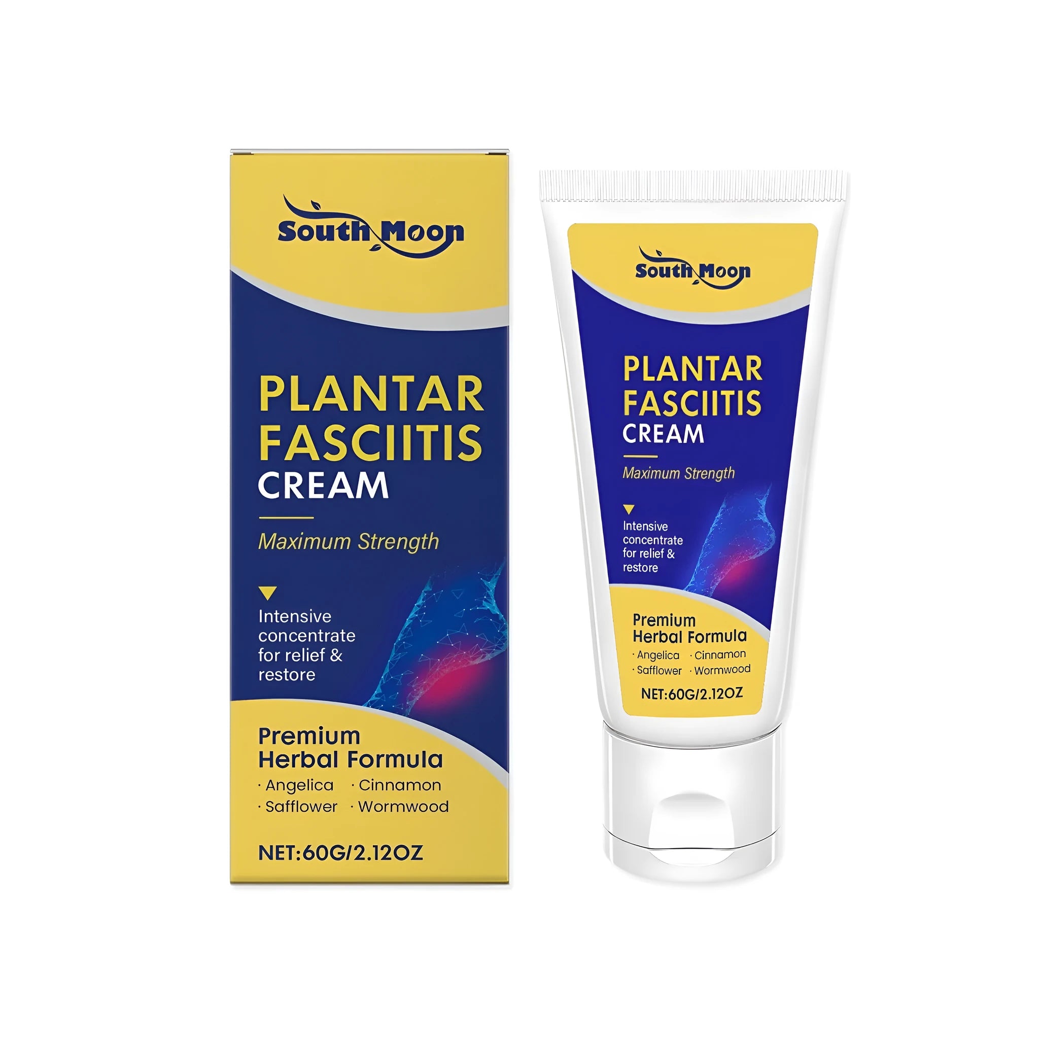 60g tube of herbal foot relief cream with mint and mugwort ingredients.