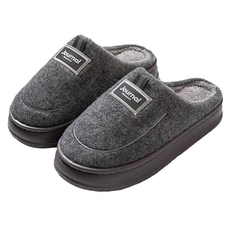 Men's warm thickened cotton slippers in grey and brown, suede upper, EVA sole, sizes 40-51