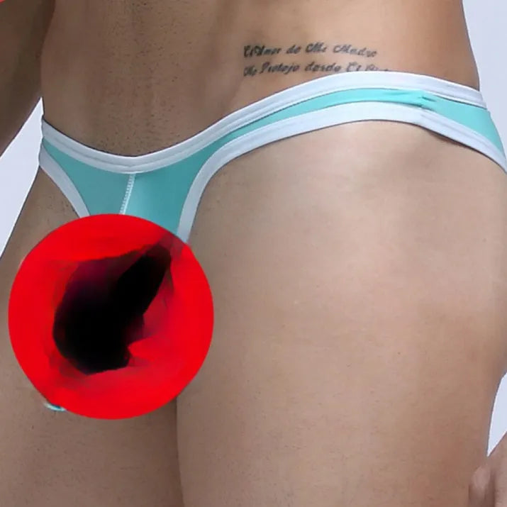 Men's Ice Silk Elephant Nose small briefs in Army Green colour on a white background.