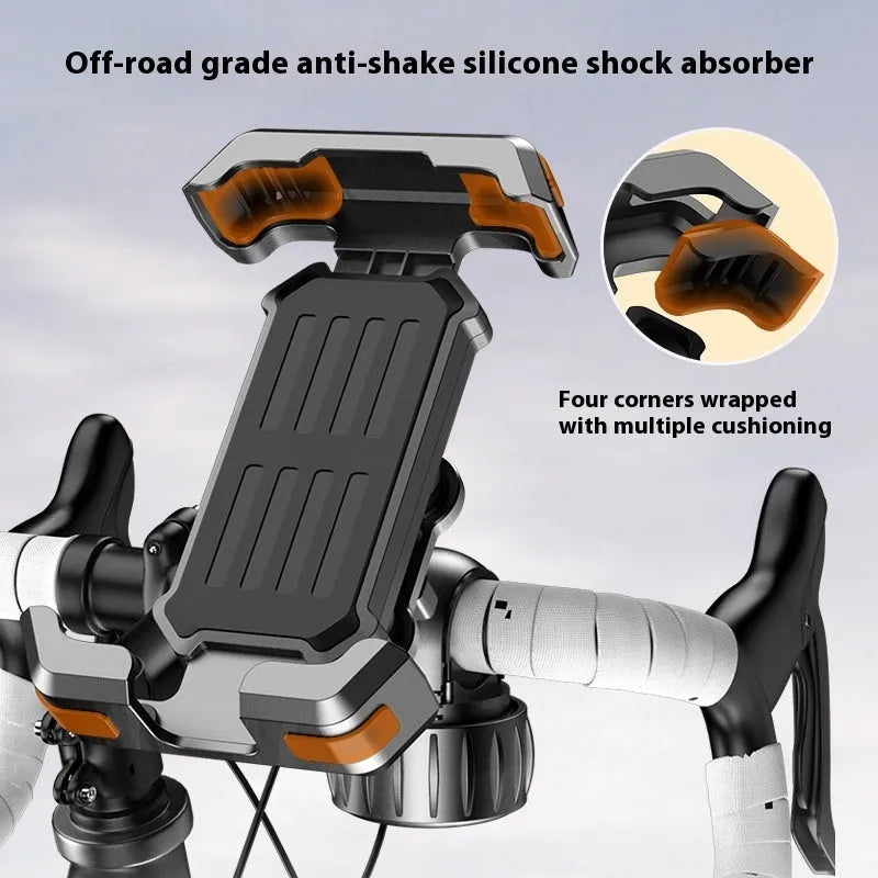 Black ABS plastic bicycle handlebar phone mount with knob adjustment for secure smartphone navigation during cycling