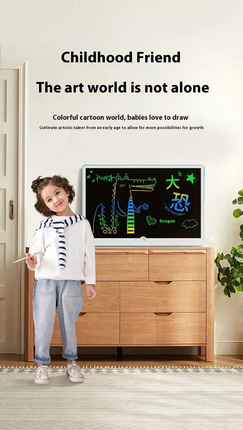 19-inch LCD rechargeable drawing board for children in blue and white colour.