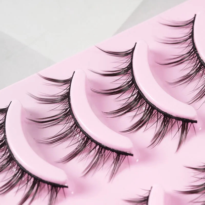 Manga cosplay false eyelashes in natural wispy styles 007, 008, and 009 with black plastic terriers