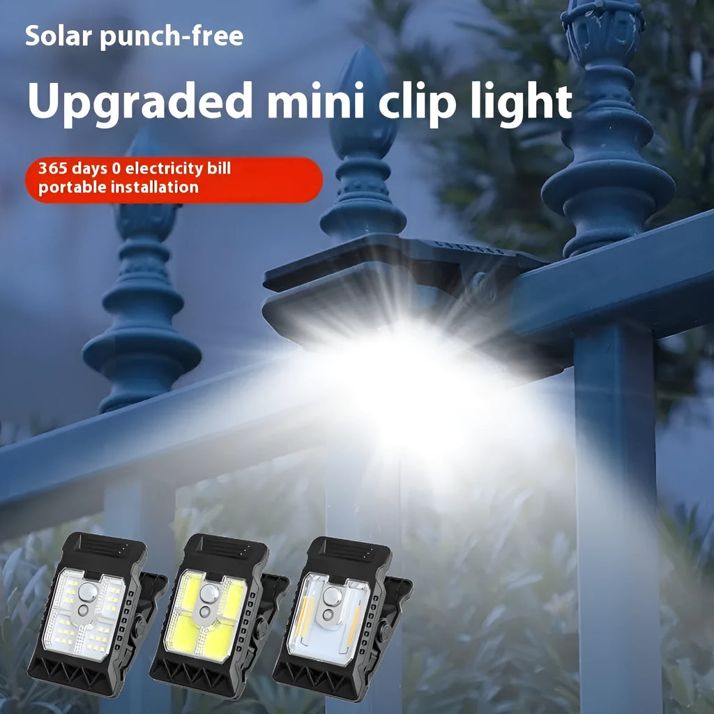 White IP65-rated motion sensor clip lamp showing compact design and clip mount.